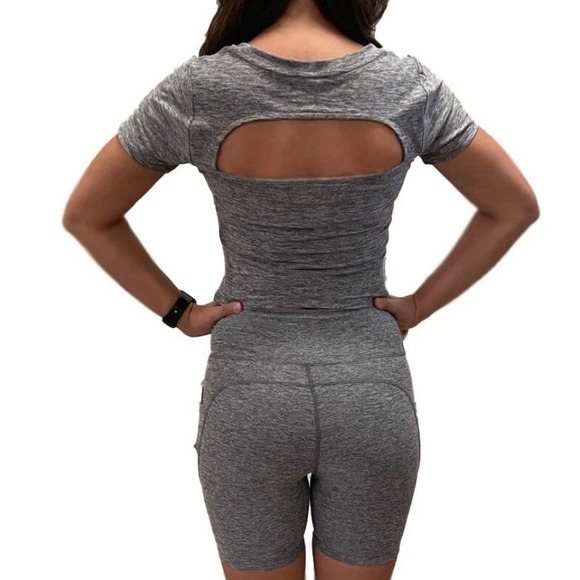 Nine West Women's Active Fitted Cinched Crop T-Shirt - Yellow Gray Pink - Picture 2 of 5